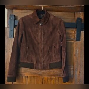 Talbots Womens Brown Suede Bomber Jacket